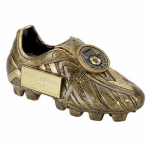 gold boot trophy with engraved plate