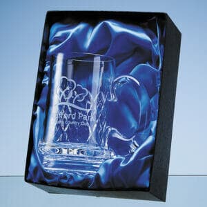 Presentation case with engraved glass
