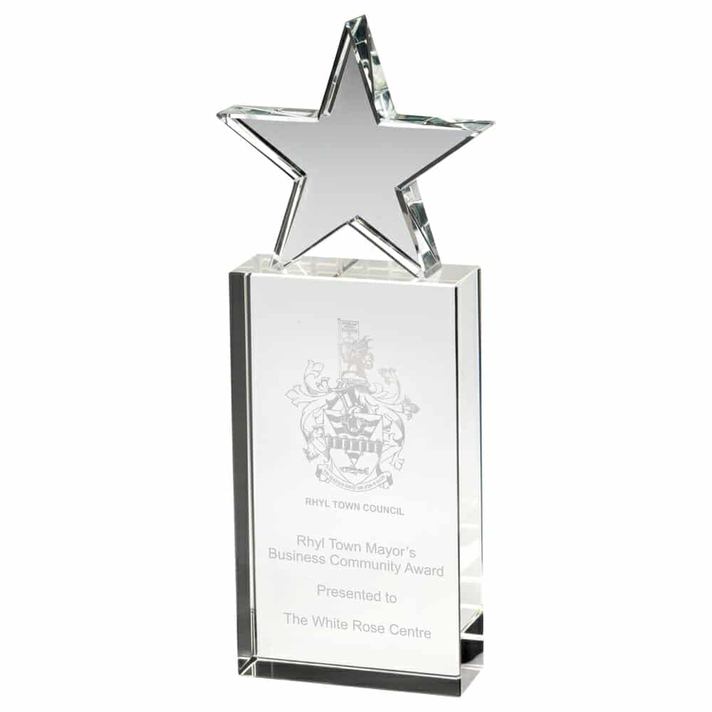 Glass plaque with glass star on top